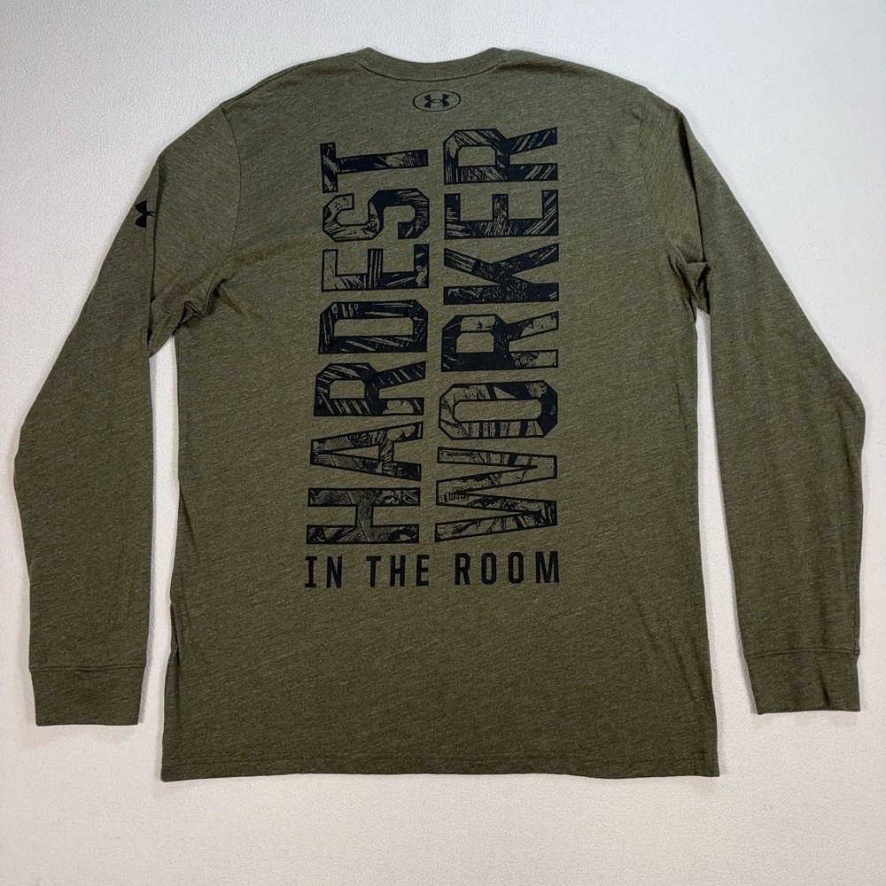 Under Armour Project Rock T-Shirt Mens M Green Heatgear Loose Bull Logo Gym